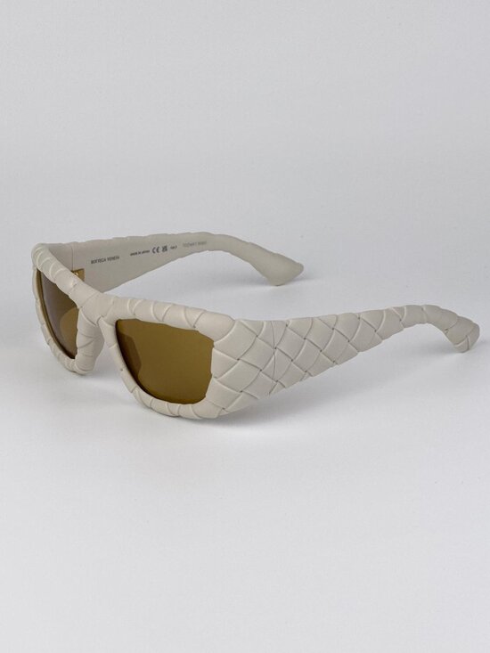 Bottega Veneta Unisex Sunglasses Chalk White Brown Pattern Rectangle BV1303S 006 main image 14